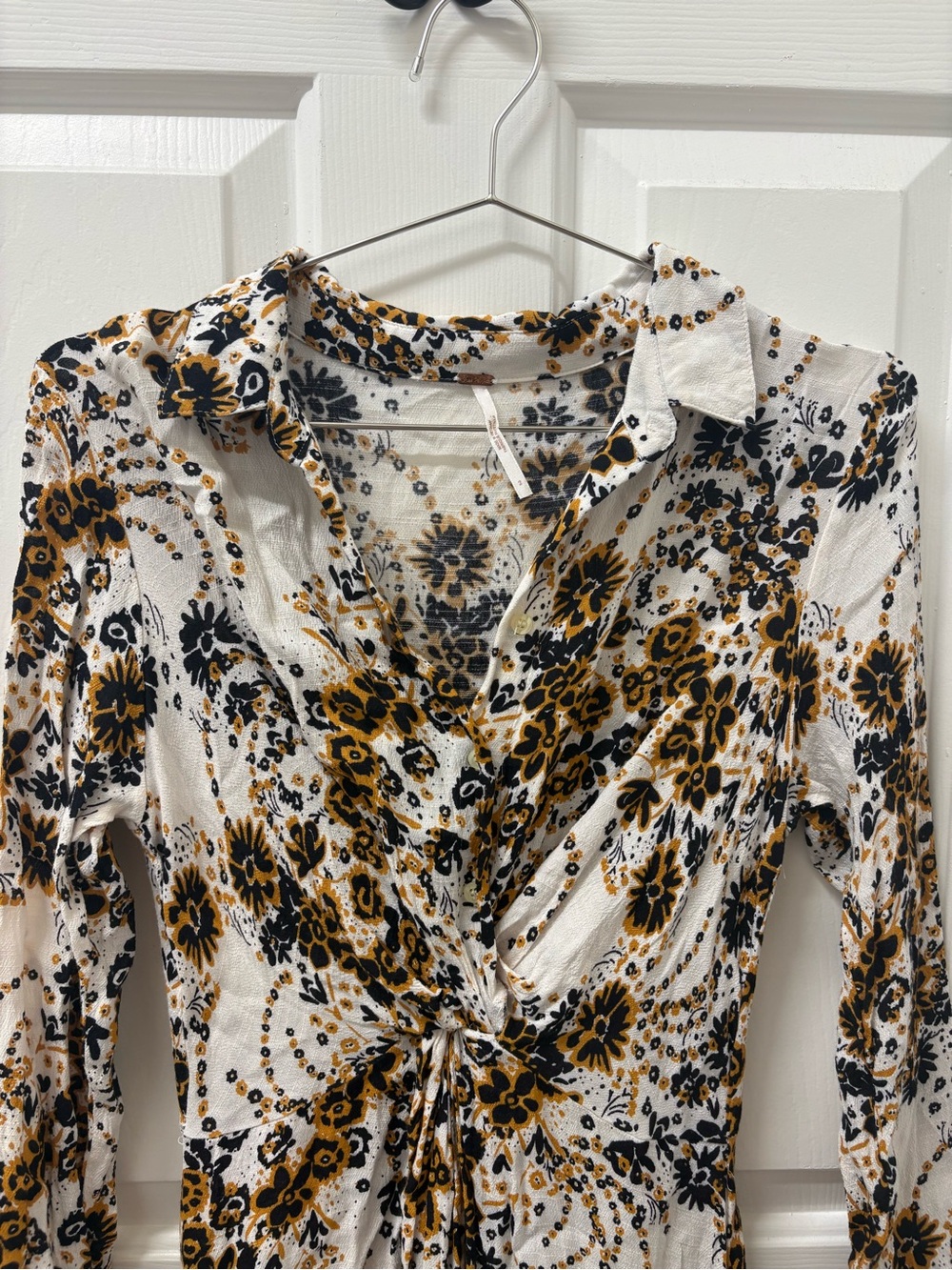Free People White Floral & Brown Long Sleeve Maxi Dress - Picture 7 of 7